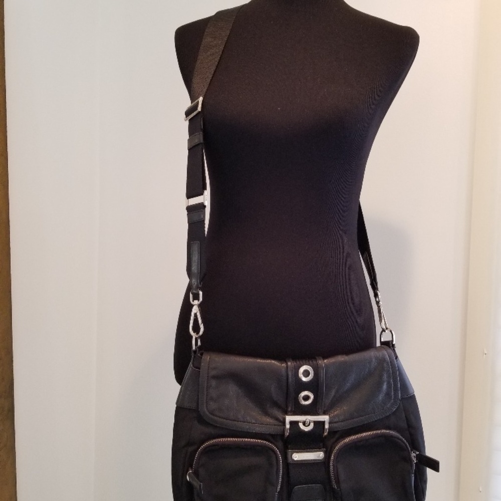 PRADA Black Nylon & Leather Adjust  Crossbody  Bag